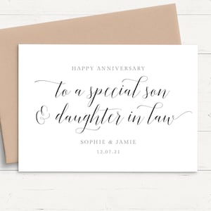 Carte personnalisée d'anniversaire de mariage, beau-fils et belle-fille, carte 1er anniversaire de mariage, joyeux anniversaire de mariage, beau-fils et belle-fille