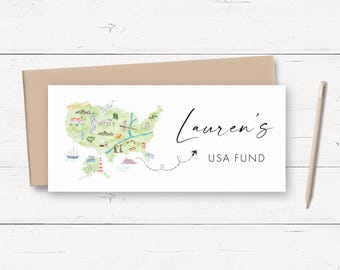 USA Travel Money Wallet Card, Travel Money Gift Wallet, Money Envelope Holiday, Money Gift Card Personalised, Travel Fund Cash Wallet