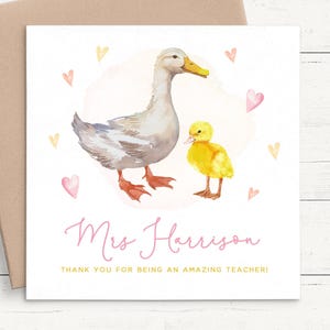 Carte de remerciement canard pour professeur, carte de remerciement personnalisée pour professeur, carte de remerciement pour professeur de fin d'année