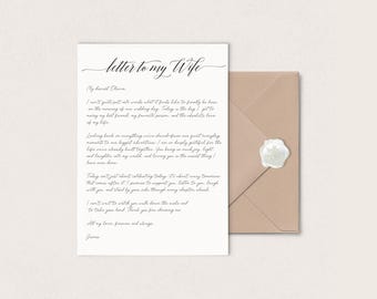 Personalised Letter to my Wife Wedding Day, Minimalist Letter to Wife to Be, Custom Letter to Bride on Wedding Day, With Envelope & Wax Seal