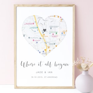 Where It All Began Map Print Personalized Wedding Anniversary Gift for Wife, Custom City Map Poster, Custom Street Map Poster, UNFRAMED