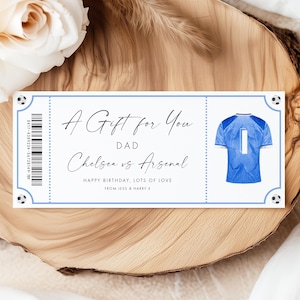 Chelsea Ticket Personalised, Football Ticket Surprise, Personalized Everton Ticket, Football Voucher Stadium Ticket, Season Ticket Gift Blue