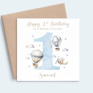 Montgolfière premier anniversaire carte garçon, avion 1er anniversaire carte petit-fils, carte personnalisée premier anniversaire carte d'anniversaire fils 1 an