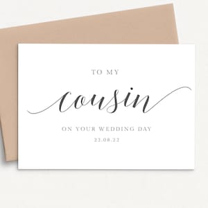 An meine Cousine an Ihrer Hochzeitstag-Karte, an meine Cousin an ihrem Hochzeitstag, personalisierte Hochzeitskarte Cousin, Cousin-Hochzeitstag-Kartenschrift