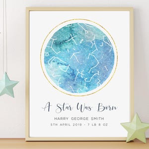 Custom Star Map Birth Announcement, Christening Gift Boy, Birth Star Chart Print, Night Sky Map, Constellation Print Baby Boy Gift, UNFRAMED