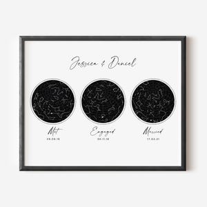 Met Engaged Married Star Map Print, Constellation Map by Date, Night Sky Print, Personalized Wedding Anniversary Gift for Husband, UNFRAMED