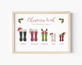 Wellies Family Print Personalised, Wellington Boots Family Print Personalized Christmas Gift for Family, Christmas Family Print, UNFRAMED