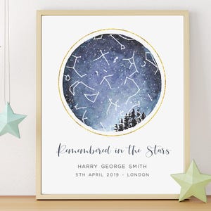 Cadeau fausse couche personnalisé avec impression carte étoile bébé, carte du ciel, impression constellation, cadeaux décès d'un nourrisson, cadeau commémoratif de bébé, sans cadre
