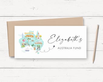 Australia Travel Money Wallet, Money Gift Card Personalised Travel Money Holder Envelopes, Travel Fund Cash Wallet, Money Envelope Holiday