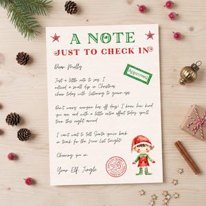 Modello Canva modificabile per la lettera di controllo degli elfi, avviso stampabile sul comportamento degli elfi, lettera di rapporto personalizzata sugli elfi di Natale (download digitale).