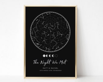 Star Map Personalised Anniversary Gifts for Boyfriend, Star Chart Custom Constellation Print, Night Sky Print, Star Map by Date, UNFRAMED