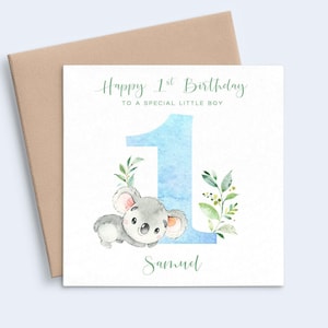 Koala 1st Birthday Card Boy, Koala First Birthday Card Grandson, Animal Birthday Card 1 Year Old, Personalised First Birthday Card for Son immagine 1