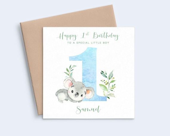 Koala 1st Birthday Card Boy, Koala First Birthday Card Grandson, Animal Birthday Card 1 Year Old, Personalised First Birthday Card for Son