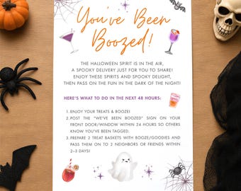 Editable Halloween Youve Been Boozed Door Sign Template Canva, Printable Youve Been Boozed Sign Digital Download