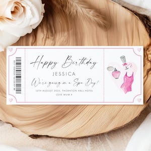 Spa Day Voucher Personalised, Spa Day Coupon Pink, Spa Day Birthday Ticket, Spa Ticket Gift, Spa Voucher Print, Spa Voucher for Massage