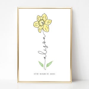 Impression de fleur de naissance de mars personnalisée, cadeaux d'anniversaire de mars pour elle, cadeau de fleur de naissance pour un ami, art floral du mois de naissance, sans cadre