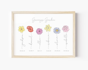 Grandmas Garden Print, Personalised Birth Flower Print, Personalized Mothers Day Gift for Grandma, Birth Flower Art Print, UNFRAMED