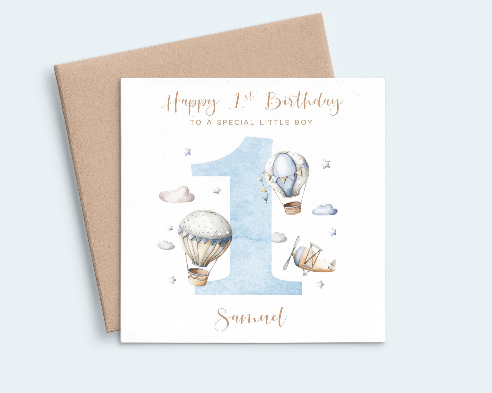 Hot Air Balloon First Birthday Card Boy, Airplane 1st Birthday Card  Grandson, Personalised First Birthday Card Son Birthday Card 1 Year Old 