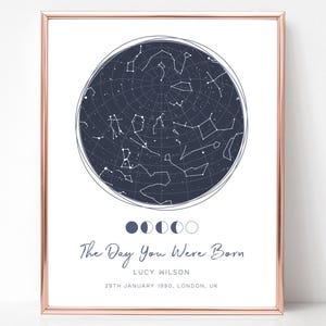 Carte des étoiles le jour de votre naissance par date, cadeau d'anniversaire personnalisé impression constellation pour son amie, affiche de la nuit de votre naissance, sans cadre