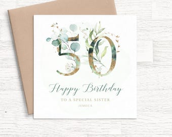 50th Birthday Card for Sister, Sister Birthday Card Personalised, 50th Birthday Card Sister in Law, Personalized Birthday Card Sister 50th
