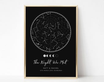 Regalos de aniversario personalizados con mapa estelar para novio, impresión de constelación personalizada, impresión de cielo nocturno, mapa estelar por fecha, sin marco
