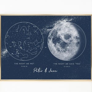 Impression personnalisée des phases de la lune et des étoiles, cadeau de mariage personnalisé pour couple, carte des étoiles personnalisée par date, impression des phases de la lune, SANS CADRE