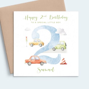 Carte 2e anniversaire garçon voiture, 2e anniversaire carte fils 2 ans Garçon, carte 2e anniversaire personnalisée neveu, carte d'anniversaire petit-fils 2 ans