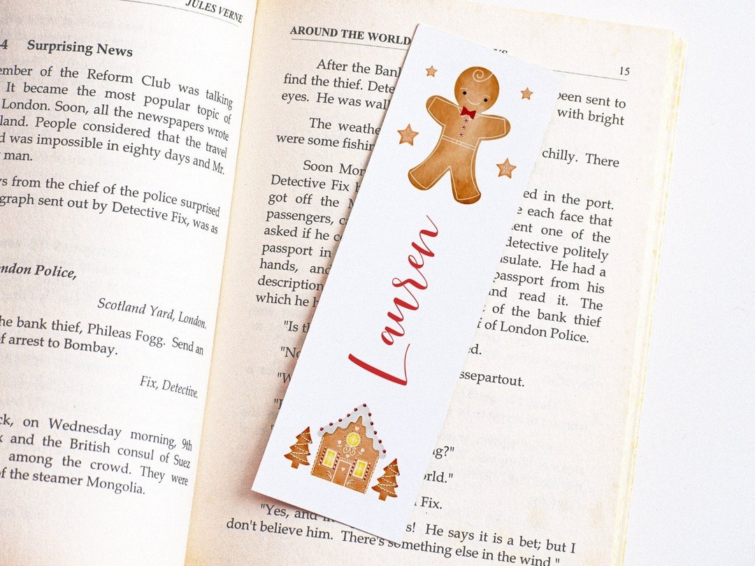 Cute Gingerbread Bookmark Personalised, Paper Bookmark Personalized
