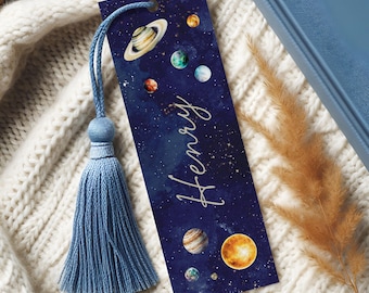 Personalised Space Bookmark for Children, Planets Bookmark for Kids, Book Lover Gifts for Boys, Child's Book Mark Space Themed