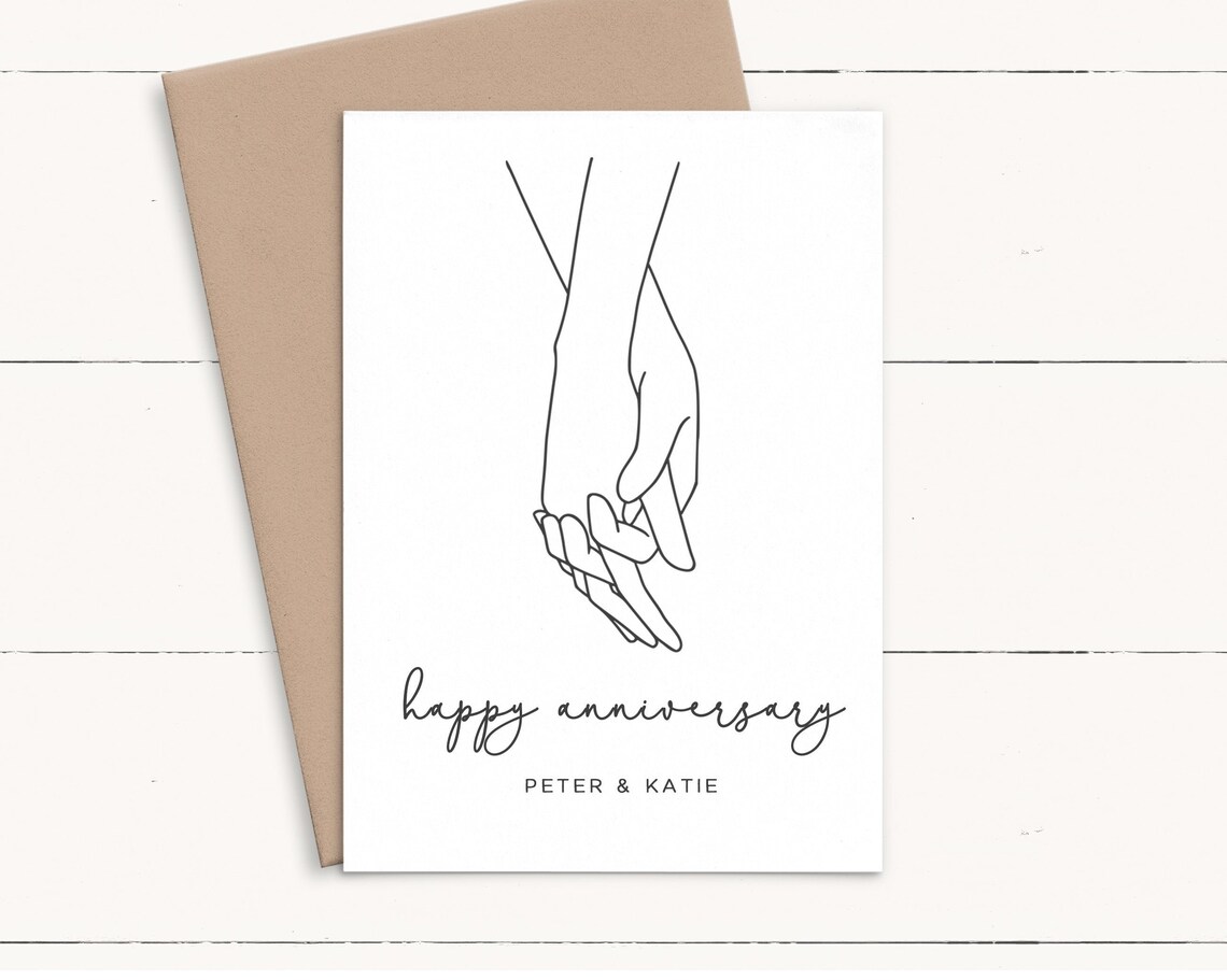 Personalised Anniversary Card for Couple Holding Hands Etsy UK
