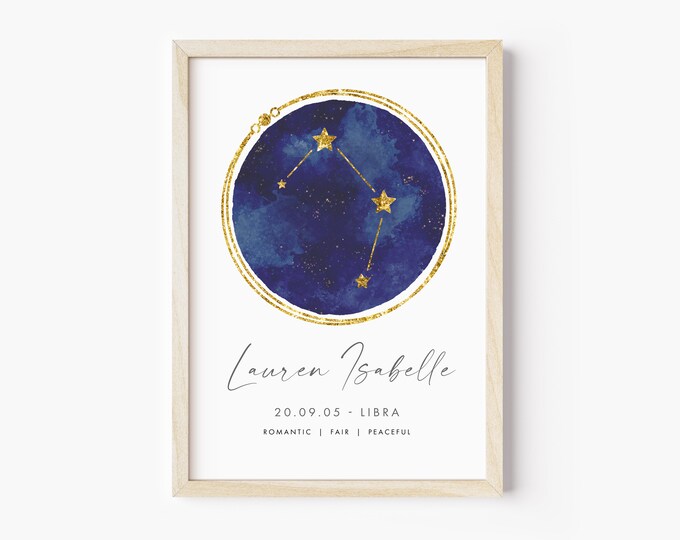Custom Libra Print, Personalised Birthday Gifts for Her Libra, Libra Star Sign Poster, Libra Zodiac Print, Libra Gifts Personalized UNFRAMED