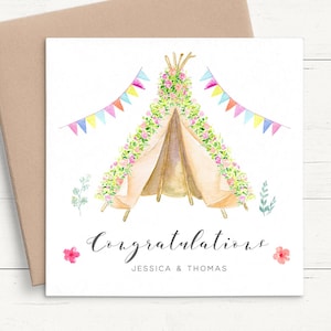 Carte de mariage tipi, carte de félicitations pour le jour du mariage, M. et Mme, carte de mariage bohème pour couple, carte de mariage personnalisée pour les mariés