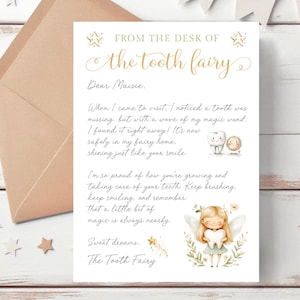 Personalised Tooth Fairy Letter Missing Tooth, Boys Tooth Fairy Note Card, Letter from the Tooth Fairy Letter Girl, Tooth Fairy Certificate