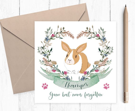 PERSONALIZED Pet Loss Card, Rabbit Sympathy Card, Rabbit Memorial Card, Pet Sympathy Card, Loss of Pet Card, Personalised Pet Memorial Card