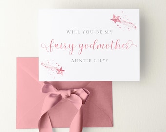 Will You Be My Fairy Godmother Card Personalised, Pink Fairy Godmother Proposal Card, WITH ENVELOPE