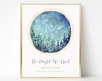 Star Map Personalised Anniversary Gifts for Boyfriend, Custom Constellation Print, Night Sky Print, Star Chart, Celestial Map, UNFRAMED