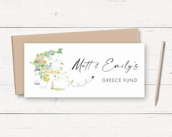 Greece Travel Money Wallet Card, Personalised Money Gift Card for Holiday, Travel Money Holder Envelopes, Travel Fund Cash Wallet