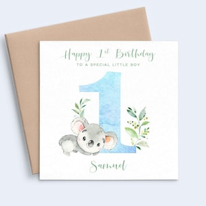 Carte 1er anniversaire Koala garçon, carte premier anniversaire Koala petit-fils, carte d'anniversaire animal 1 an, carte de premier anniversaire personnalisée pour fils