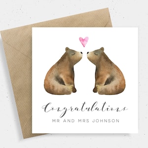 Tarjeta de boda con diseño de oso, felicitación, tarjeta de boda personalizada con animales, tarjeta de boda personalizada para el Sr. y la Sra., tarjeta de boda para la pareja.