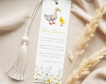 Personalised Teacher Bookmark Gift Ducks, Personalized Bookmarks for Teachers, Laminated Teacher Gifts Book Mark from Child, WITH TASSEL