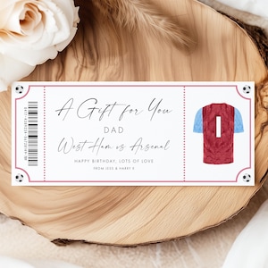 West Ham Ticket Personalized, Football Ticket Custom, Aston Villa Ticket Personalised, Football Season Card, Football Stadium Tour Ticket