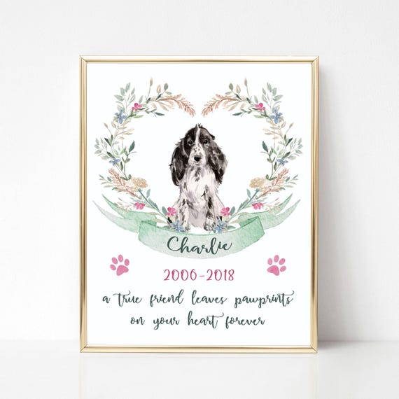 Spaniel Memorial Wall Art, Dog Sympathy Gift, Personalised Pet Memorial Gift, Personalized Dog Memorial Picture, Spaniel Print, UNFRAMED
