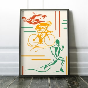 Triathlon Art Print - Ironman Triathlon wall decor - Gift for Triathlete- Swim, Bike, Run Poster