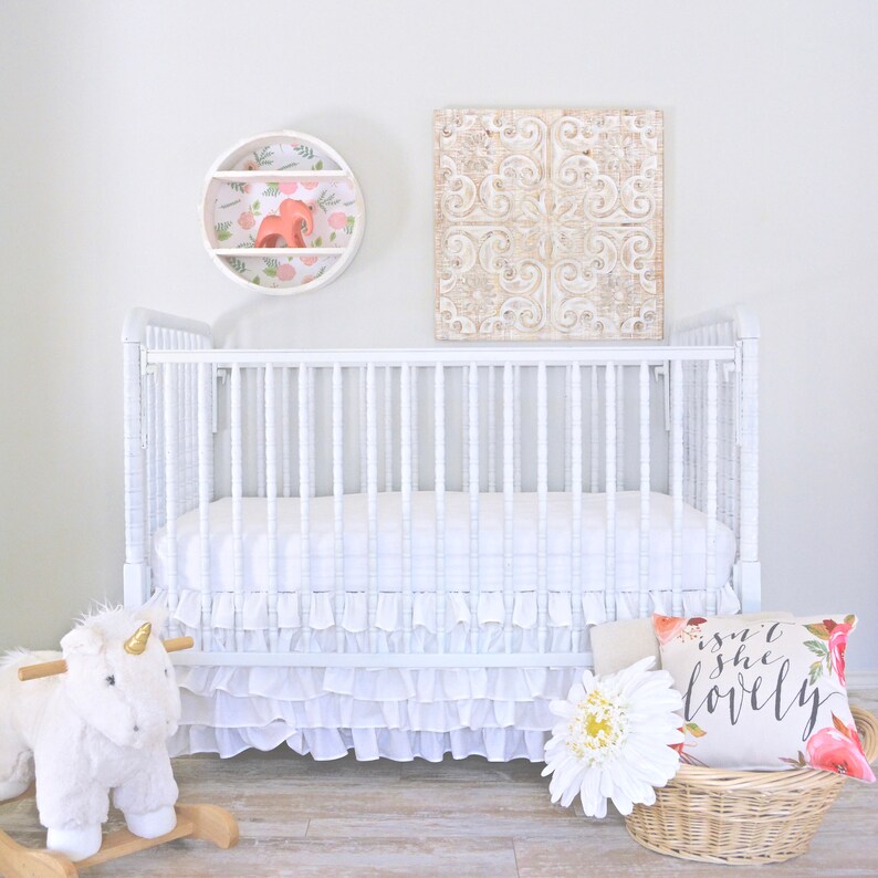 White Waterfall Ruffle Crib Skirt Five Layers White Ruffles Etsy