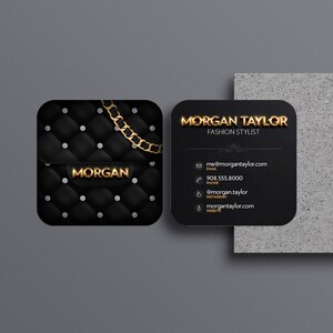 Fashion Stylist Business Cards Diamonds Quilted Purse Design, Mini Boutique Cards, Rounded Corners, Social Cards, Full Color Printing image 1