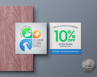 Cleaning Company Business Cards • 2x2" Mini Card, Business Card Design for Commercial Cleaning, Housekeeper, House Cleaning, Low Cost Cards