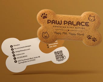 Dog Bone Business Cards | Pet Groomer | Dog Sitter | Veterinarian | Custom Die Cut Card