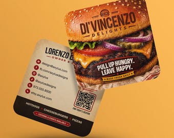 Gourmet Burger Business Cards | Food Truck Card | Hamburger | Cheeseburger | Custom Printed Square Cards