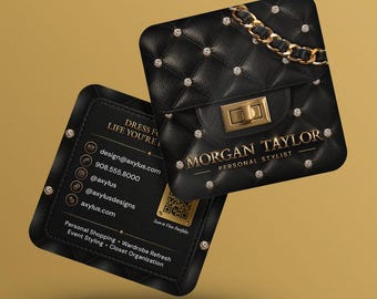 Luxury Personal Stylist Business Cards | Fashion Stylist | Boutique Branding | Custom Printed Square Card