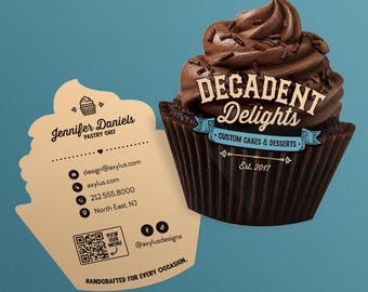 Cupcake Bakery Business Cards | Pastry Chef | Dessert Shop Branding | Custom Die Cut Card